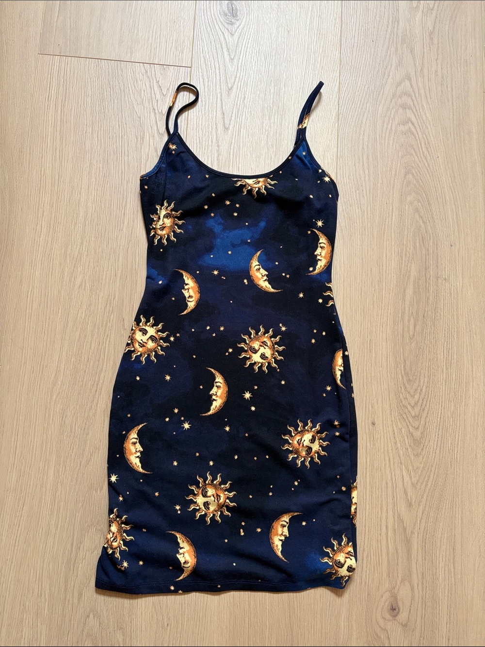 Whimsigoth Moon & Sun mini Dress - Navy with Gold Accent